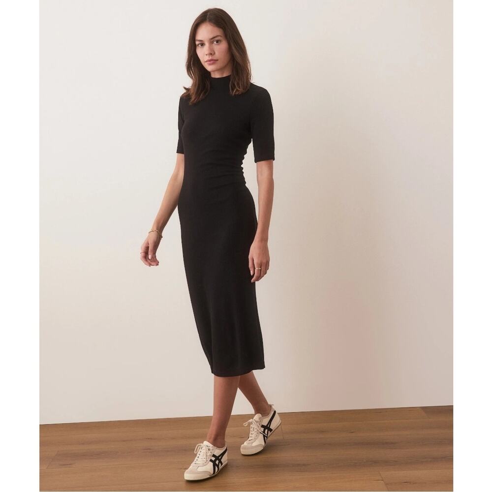 Marine Layer Lexi Rib Mock Neck Black Midi Sweater Knit Dress Small